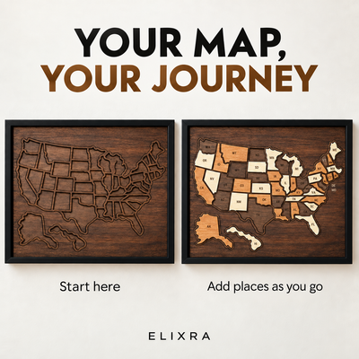 Elixra Wooden State Travel Map