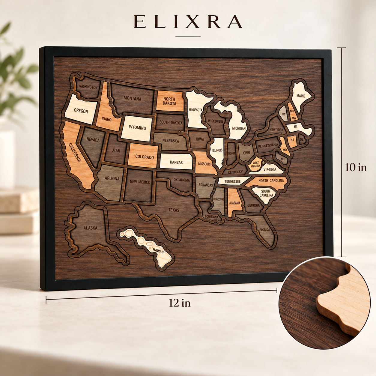 Elixra Wooden State Travel Map