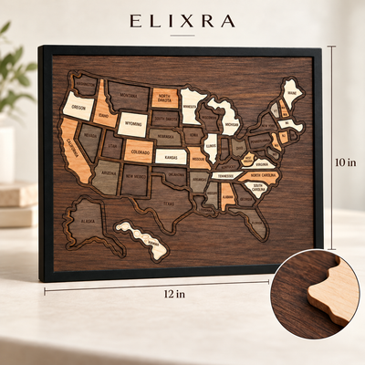 Elixra Wooden State Travel Map